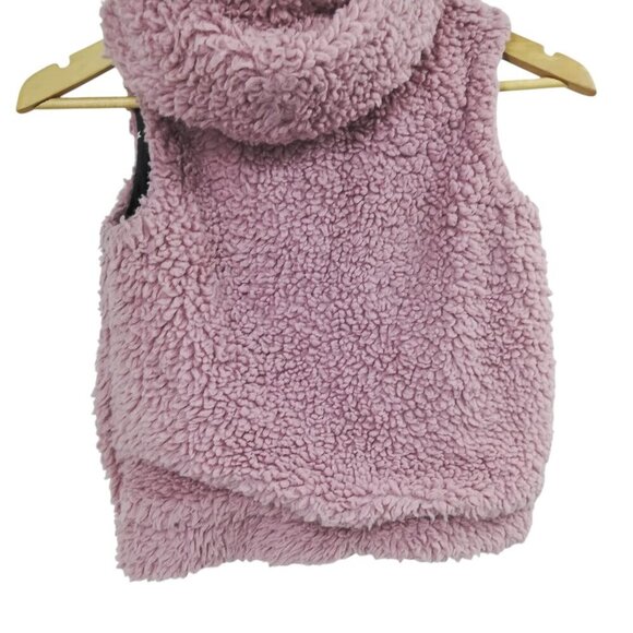 Mini Boden Teddy Bear Fleece Hooded Vest Size 5-6Y Pink Blue Stars Kids Faux Fur - Picture 9 of 11